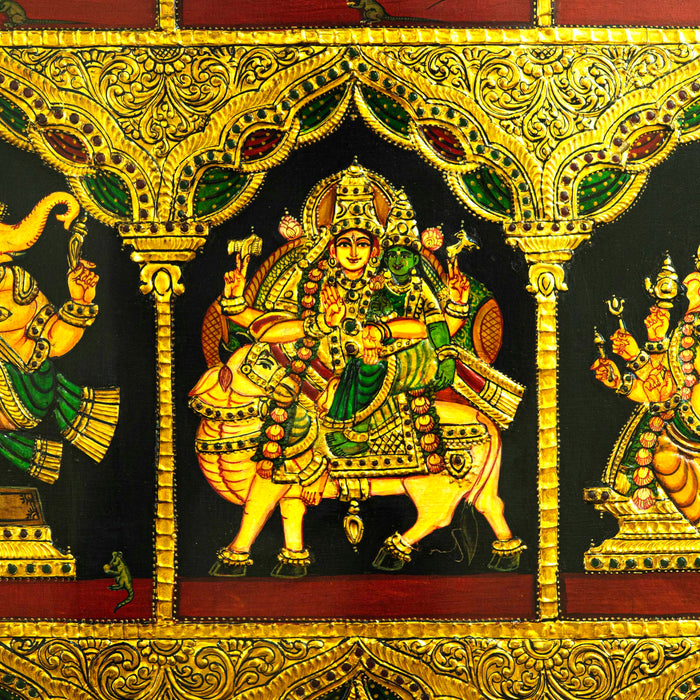 Tanjore Painting Teak with Ashta Ganesha