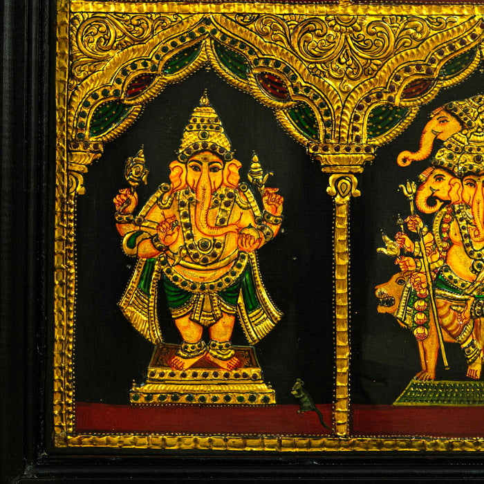 Tanjore Painting Teak with Ashta Ganesha