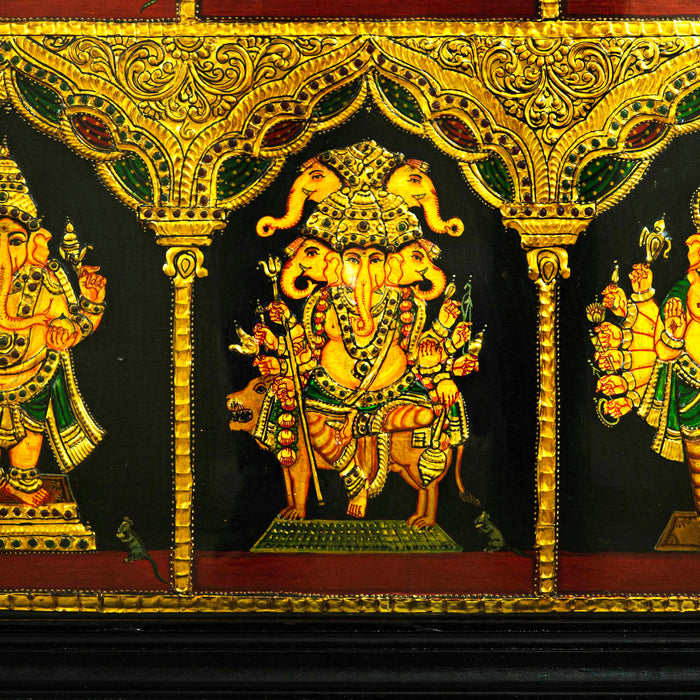 Tanjore Painting Teak with Ashta Ganesha