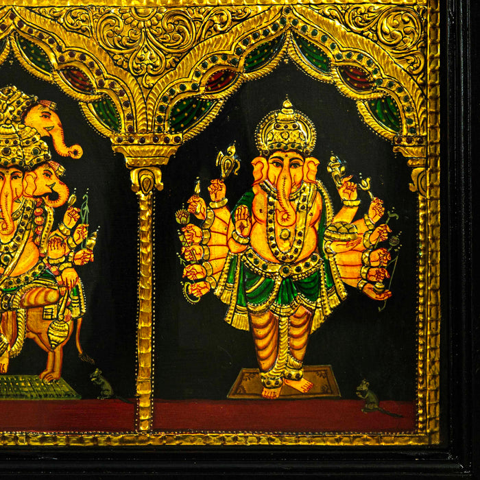 Tanjore Painting Teak with Ashta Ganesha