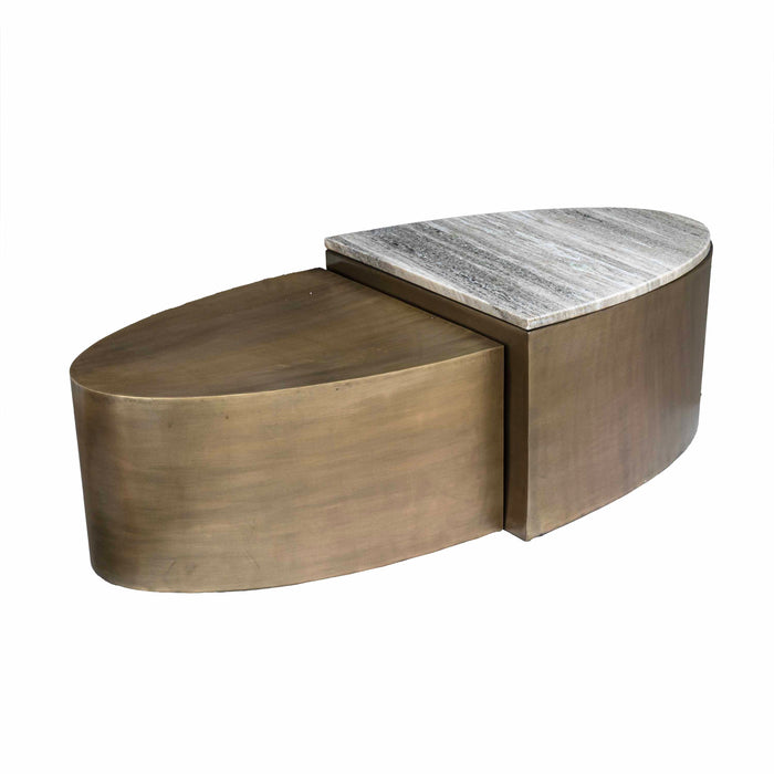 Nabirye Marble With Brass Antique Coffee Table