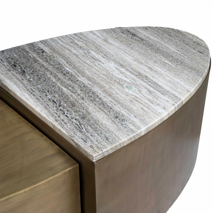 Nabirye Marble With Brass Antique Coffee Table
