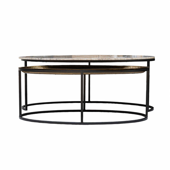 Anuli Marble With Brass Antique Coffee Table (Set of 2)