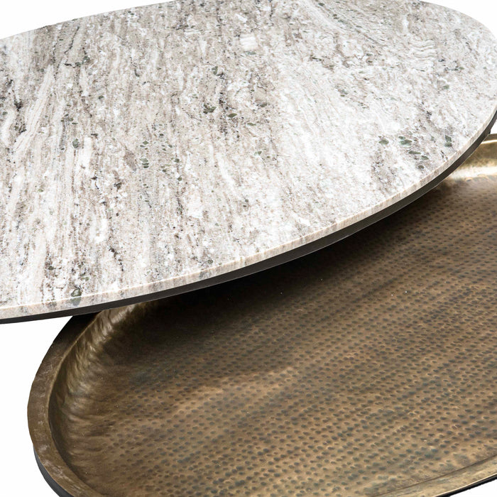 Anuli Marble With Brass Antique Coffee Table (Set of 2)