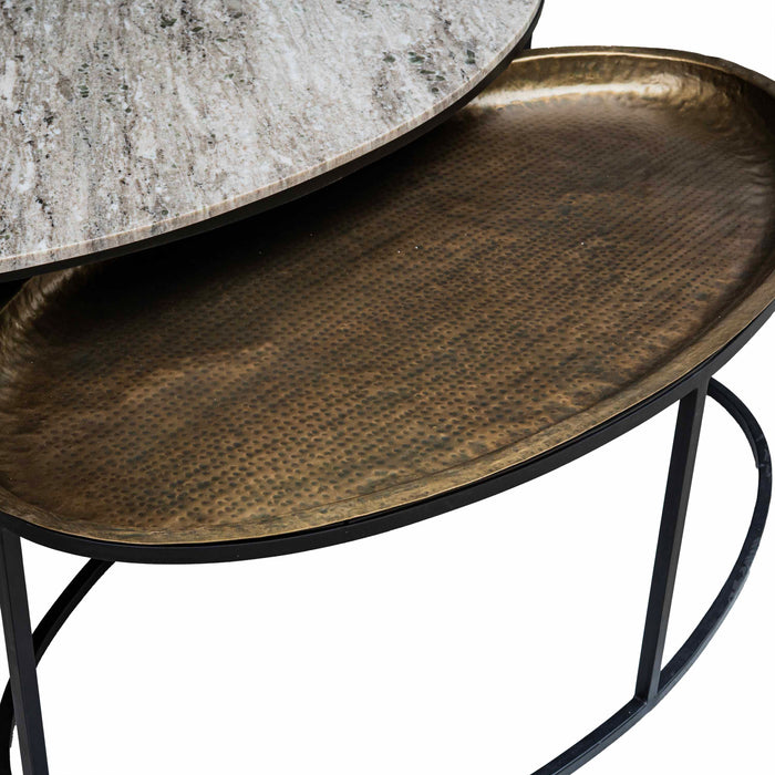 Anuli Marble With Brass Antique Coffee Table (Set of 2)