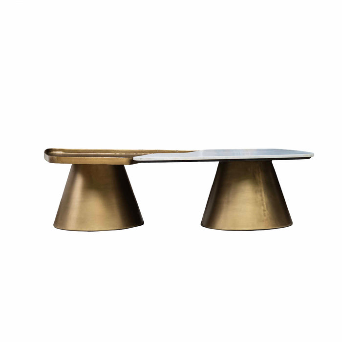 Verity White Marble With Brass Antique Coffee Table
