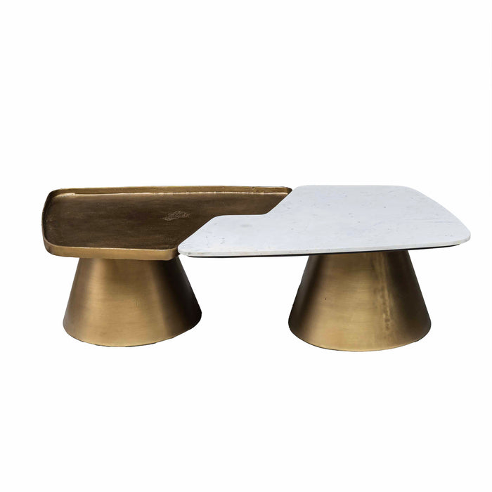 Verity White Marble With Brass Antique Coffee Table