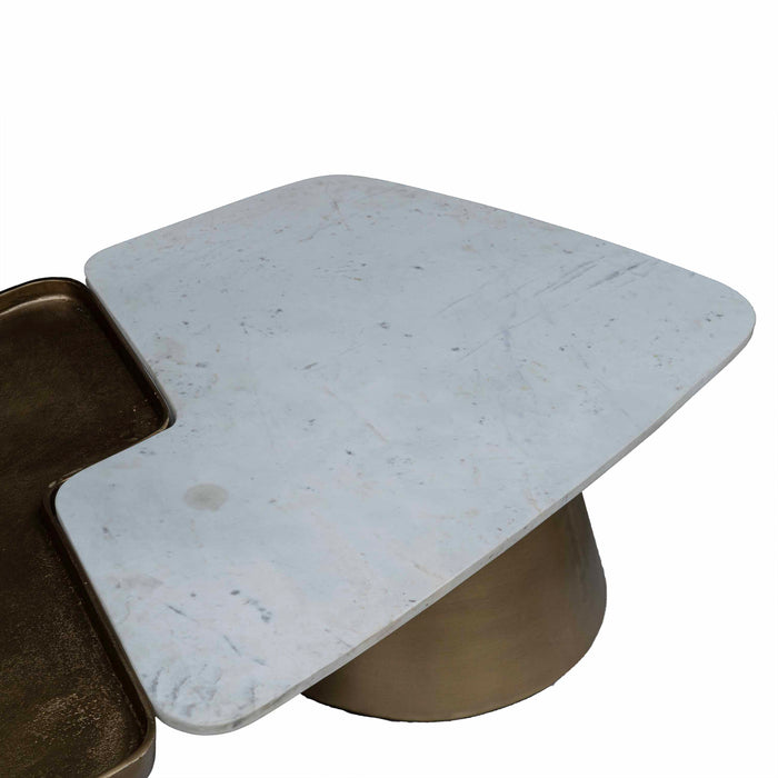 Verity White Marble With Brass Antique Coffee Table