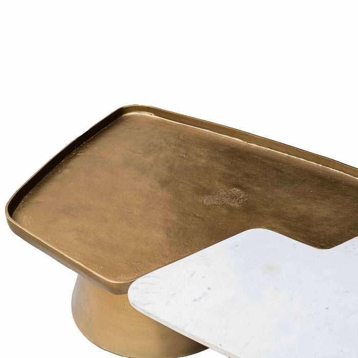 Verity White Marble With Brass Antique Coffee Table