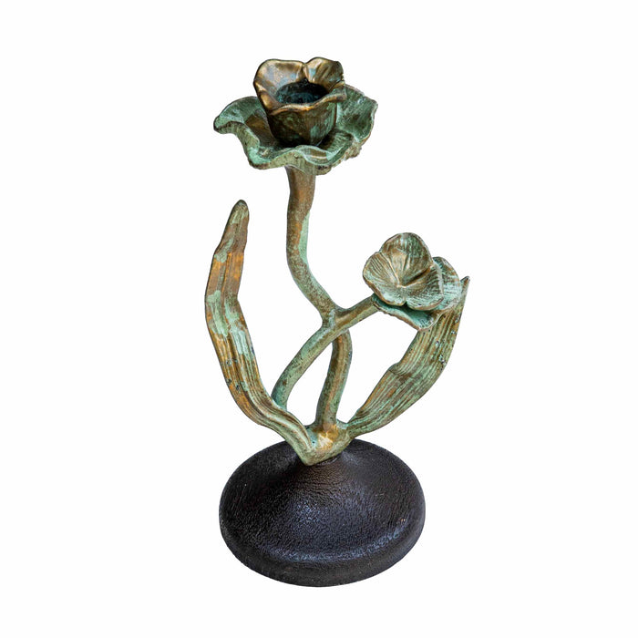 Aynur Cast Blue and Green Patina With Wlnut Wooden Base