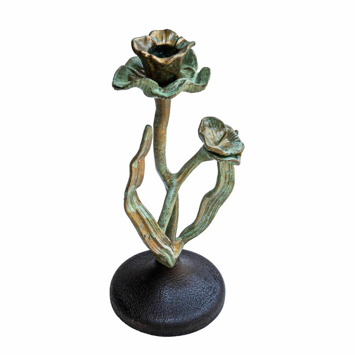 Aynur Cast Blue and Green Patina With Wlnut Wooden Base
