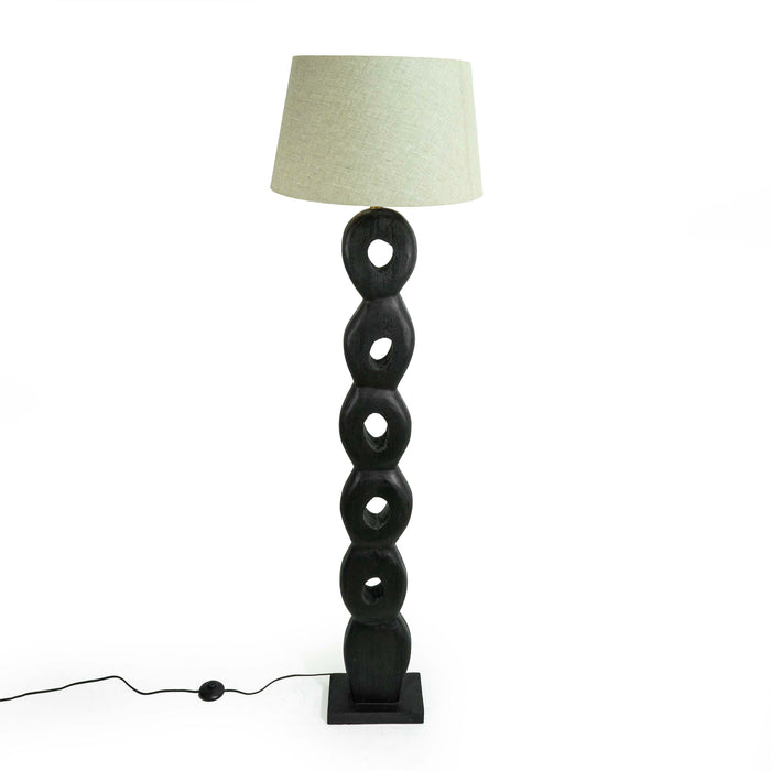 Scriya Wooden Floor Lamp With Beige Shade