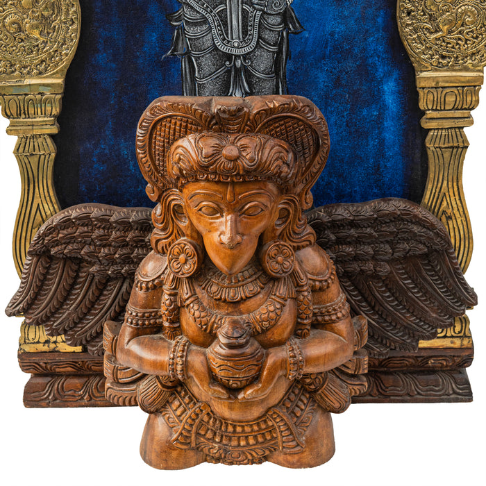 Narayana With Wooden Garuda In Brass Prabhavali