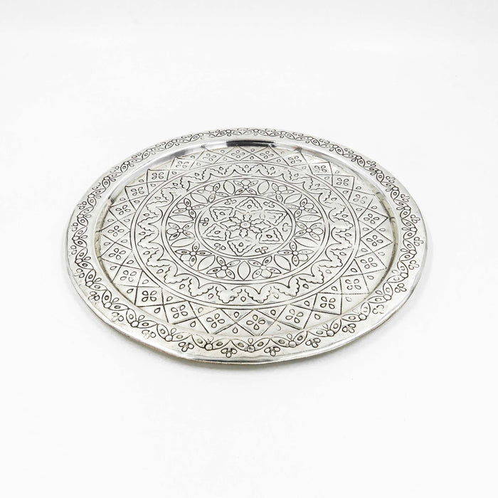 Tizmat Antique Brass Tray - Silver Finish