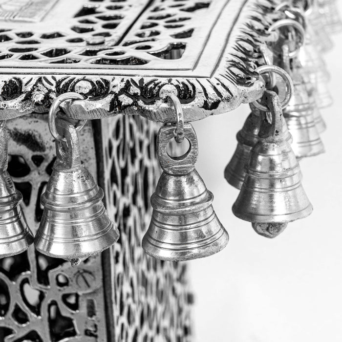 Lord Tirupati Balaji Brass Idol With Stool - Adorned In Silver