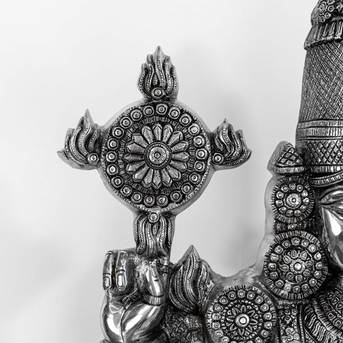 Lord Tirupati Balaji Brass Idol With Stool - Adorned In Silver