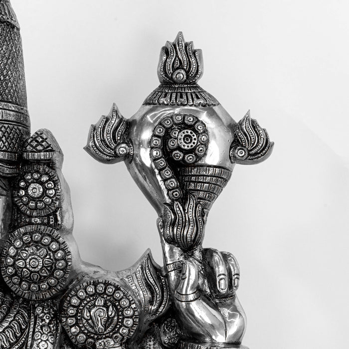 Lord Tirupati Balaji Brass Idol With Stool - Adorned In Silver