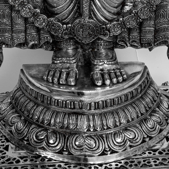 Lord Tirupati Balaji Brass Idol With Stool - Adorned In Silver