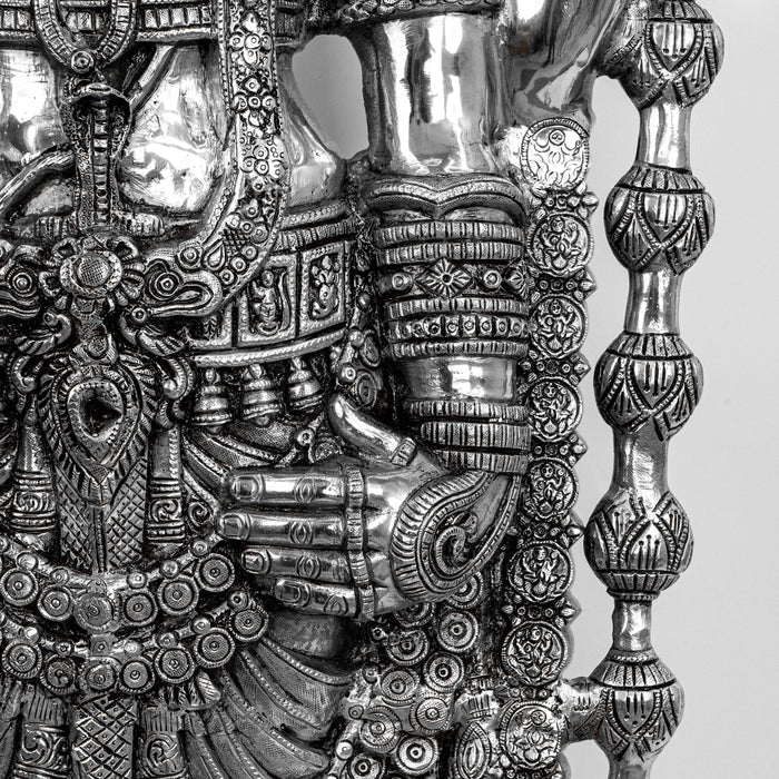 Lord Tirupati Balaji Brass Idol With Stool - Adorned In Silver