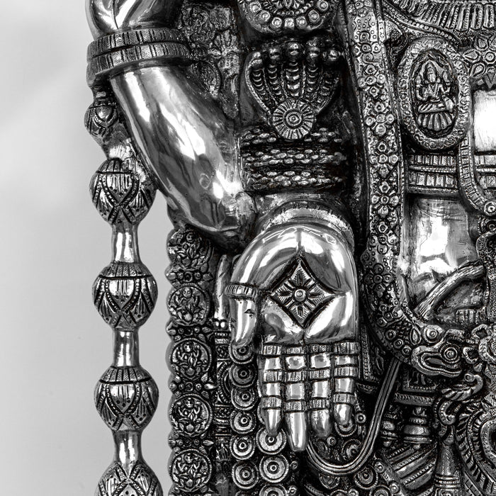 Lord Tirupati Balaji Brass Idol With Stool - Adorned In Silver