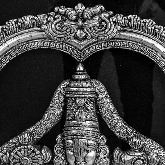 Lord Venkateshwara Brass Idol With Frame - Adorned In Silver