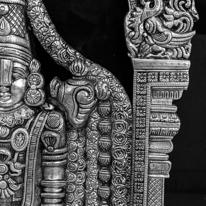 Lord Venkateshwara Brass Idol With Frame - Adorned In Silver