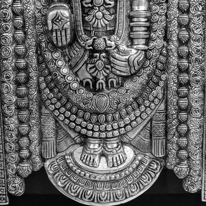 Lord Venkateshwara Brass Idol With Frame - Adorned In Silver