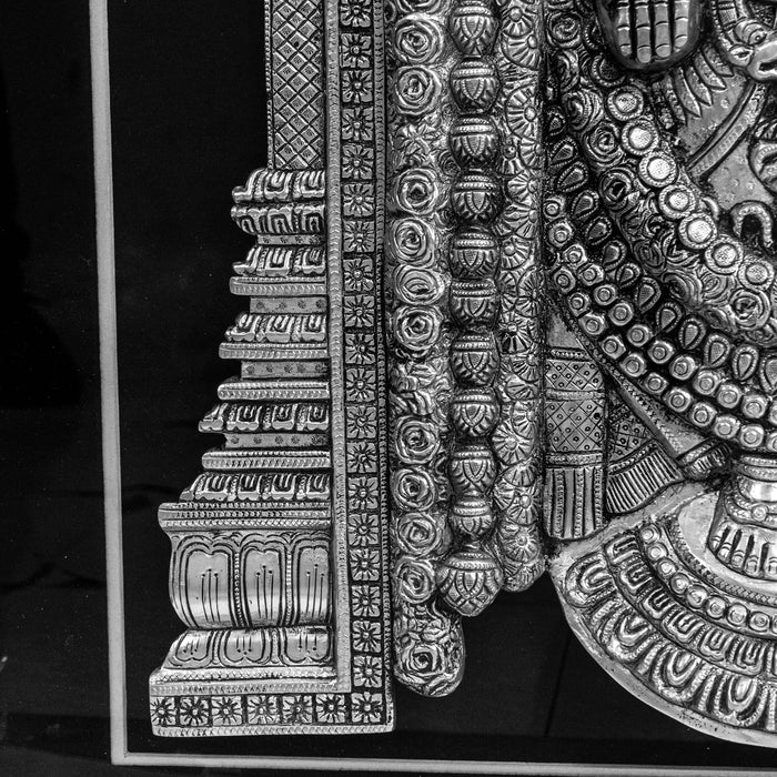 Lord Venkateshwara Brass Idol With Frame - Adorned In Silver