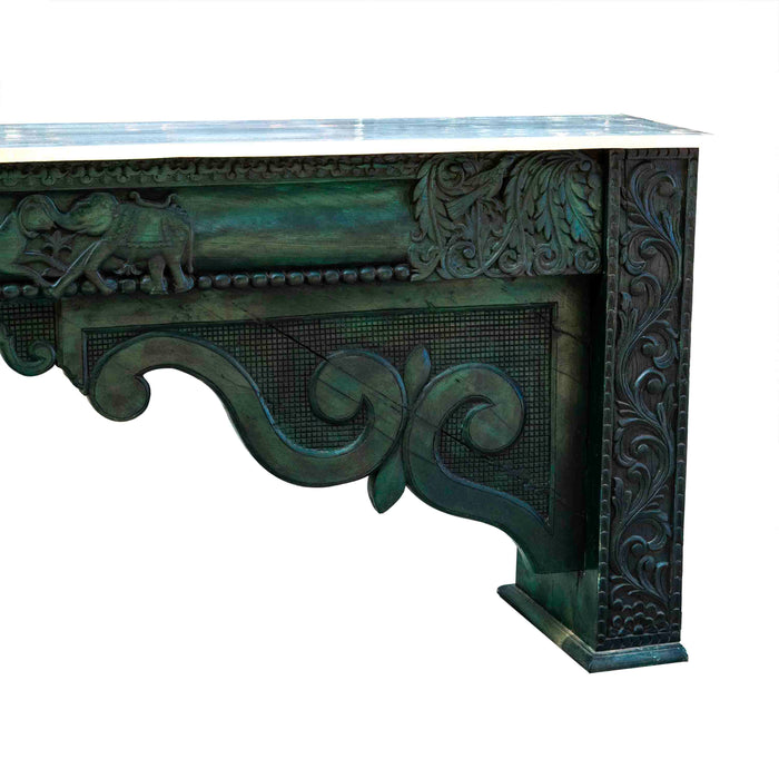 Vindura Teak Console With Silver Cladding - Green