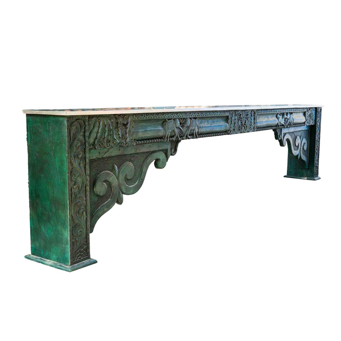 Vindura Teak Console With Silver Cladding - Green