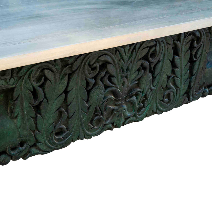 Vindura Teak Console With Silver Cladding - Green