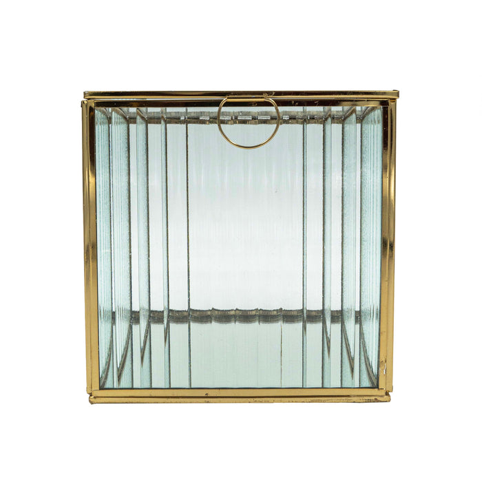 Zalea Ribbed Glass Box (Brass Finish)