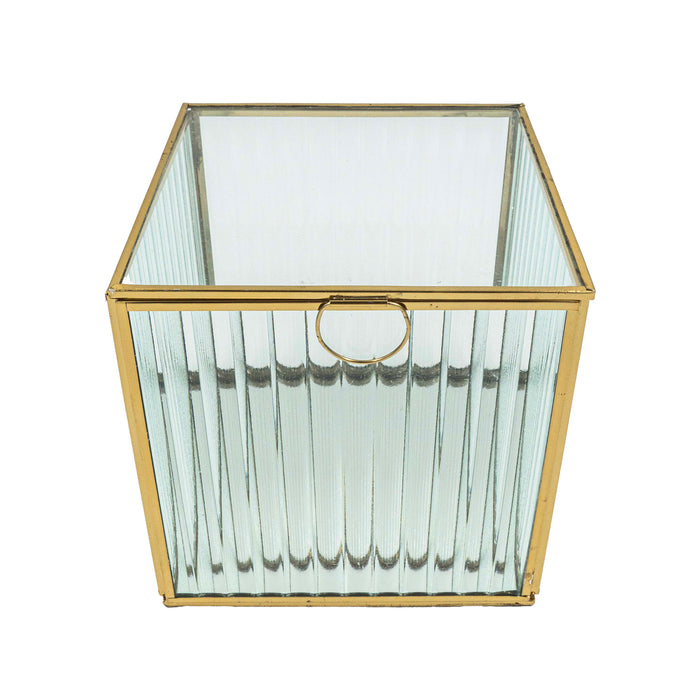 Zalea Ribbed Glass Box (Brass Finish)