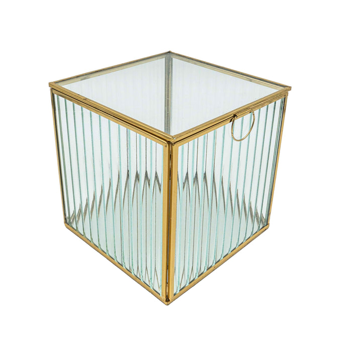 Zalea Ribbed Glass Box (Brass Finish)