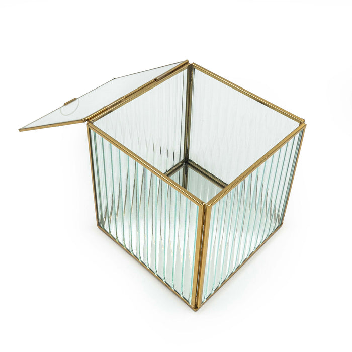 Zalea Ribbed Glass Box (Brass Finish)