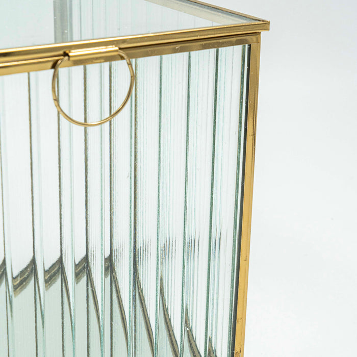 Zalea Ribbed Glass Box (Brass Finish)