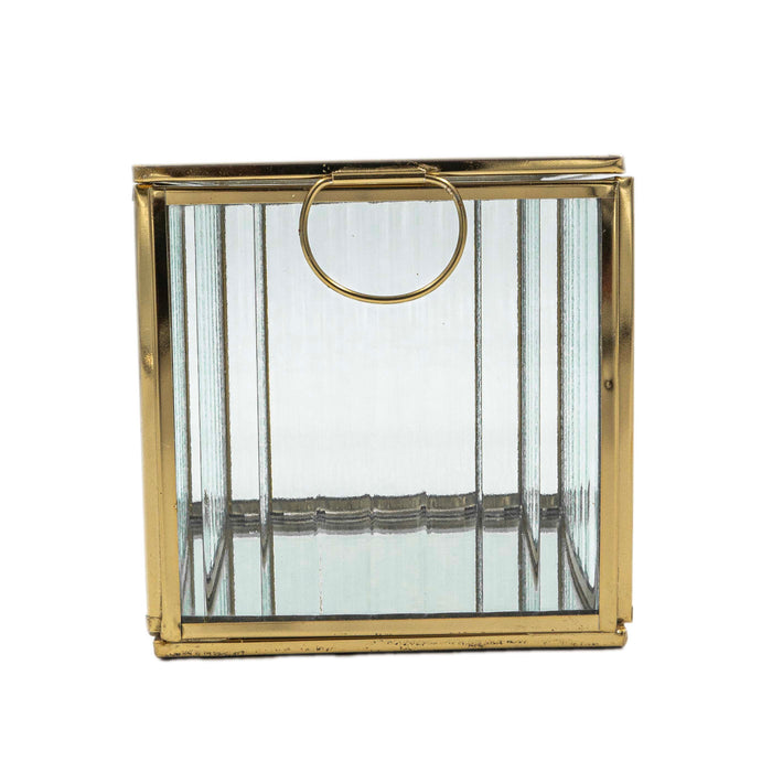 Zalea Ribbed Glass Box (Brass Finish)