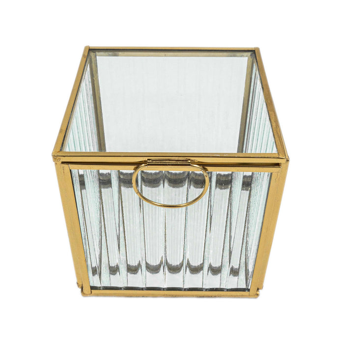 Zalea Ribbed Glass Box (Brass Finish)