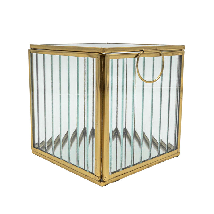 Zalea Ribbed Glass Box (Brass Finish)