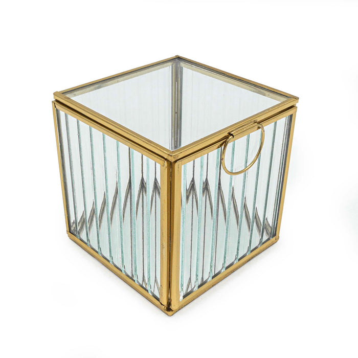 Zalea Ribbed Glass Box (Brass Finish)