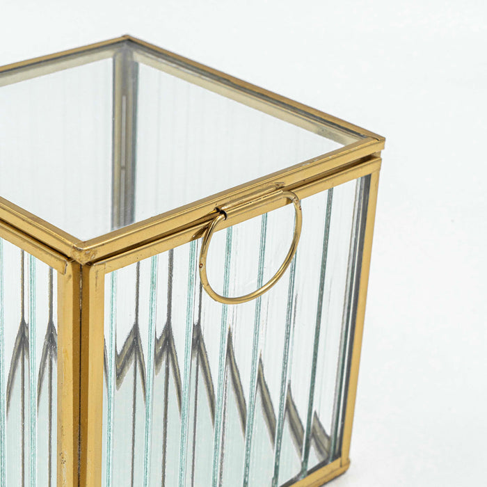 Zalea Ribbed Glass Box (Brass Finish)