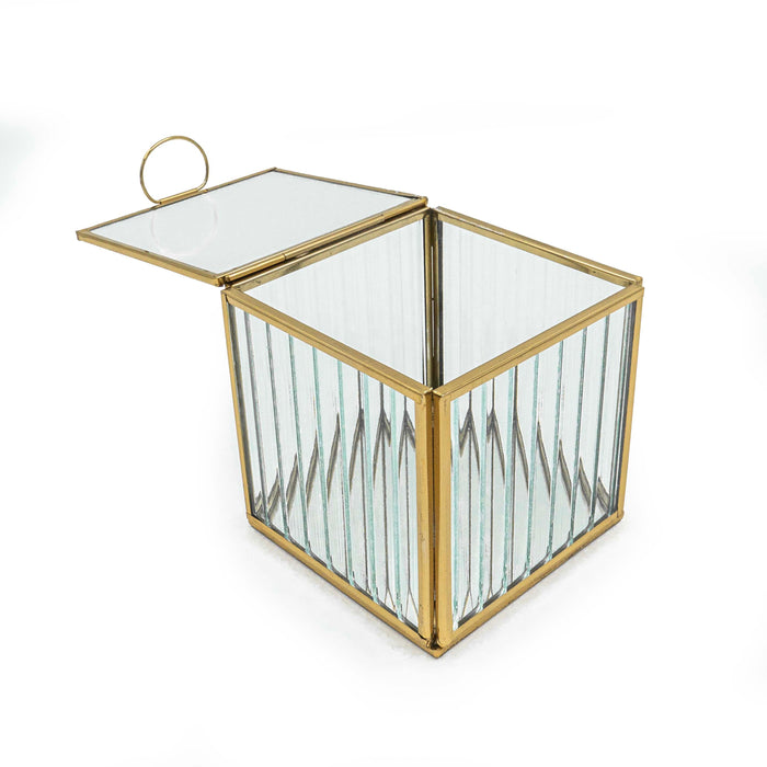 Zalea Ribbed Glass Box (Brass Finish)