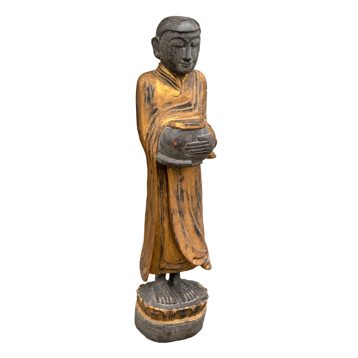 Wooden Monk Holding Pot - Assorted