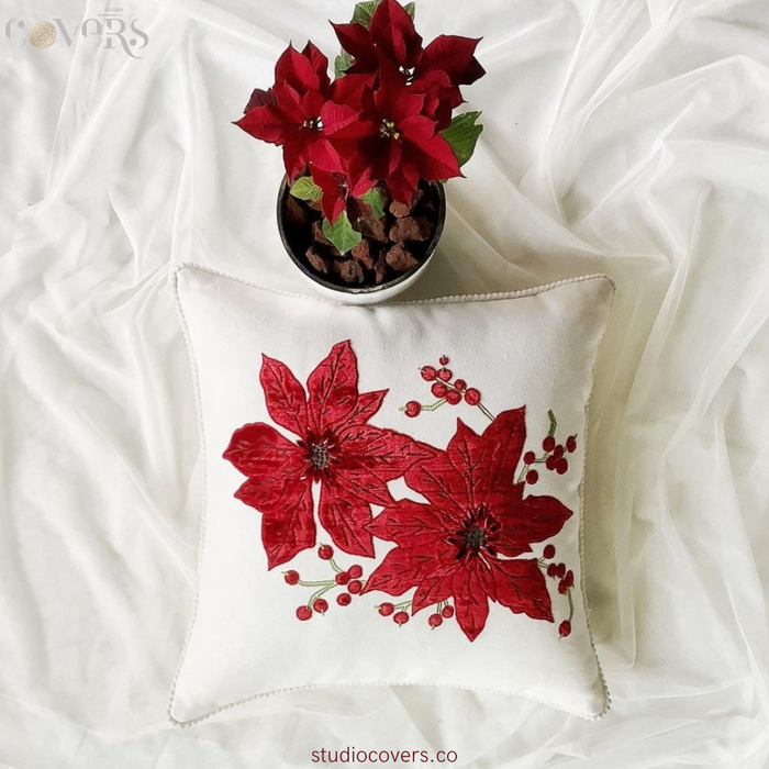 Xmas Poinsettia Red Cushion Cover