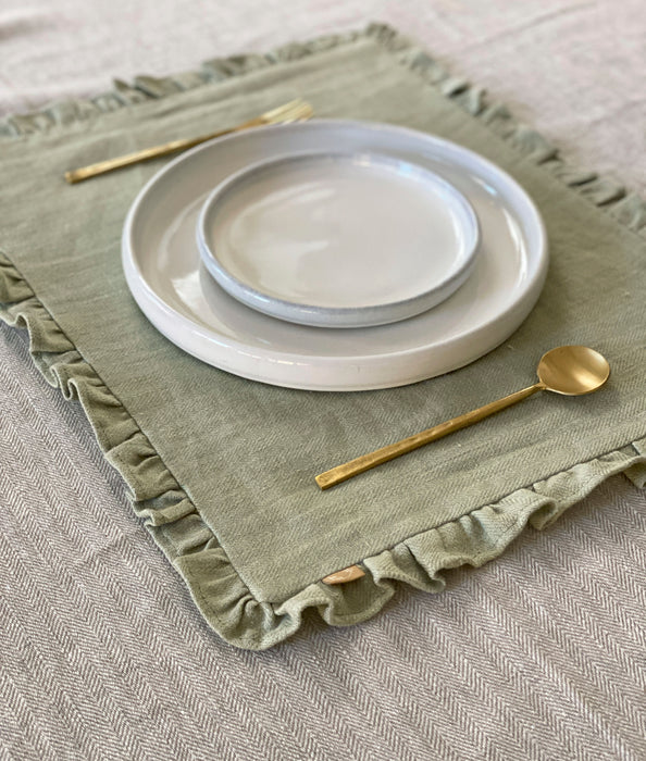 Herringbone Sage Ruffle Table Mat (Set of 2)