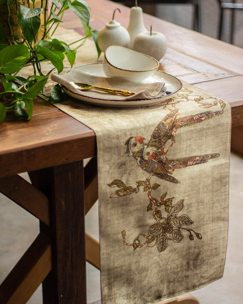 Buy Table Runner | Parrot Table Runner- Ivory | Shop at The Purple