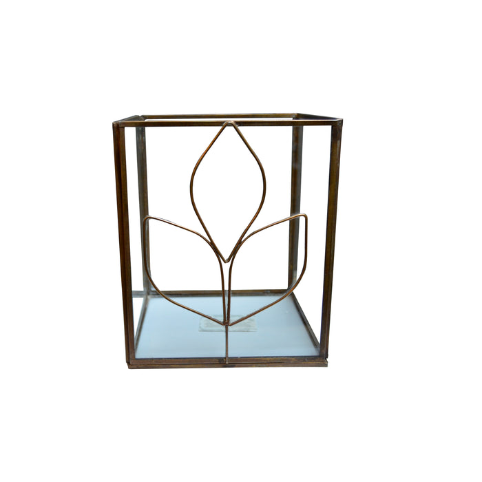 Candle Holder glass with Wire Leaf Design