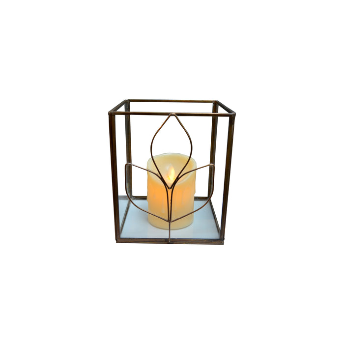 Candle Holder glass with Wire Leaf Design POSP