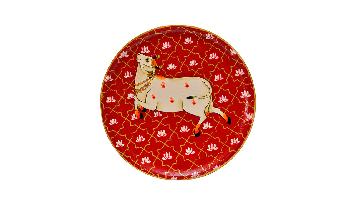 Red Jaali Leaping Cow Decorative Plate TRVP