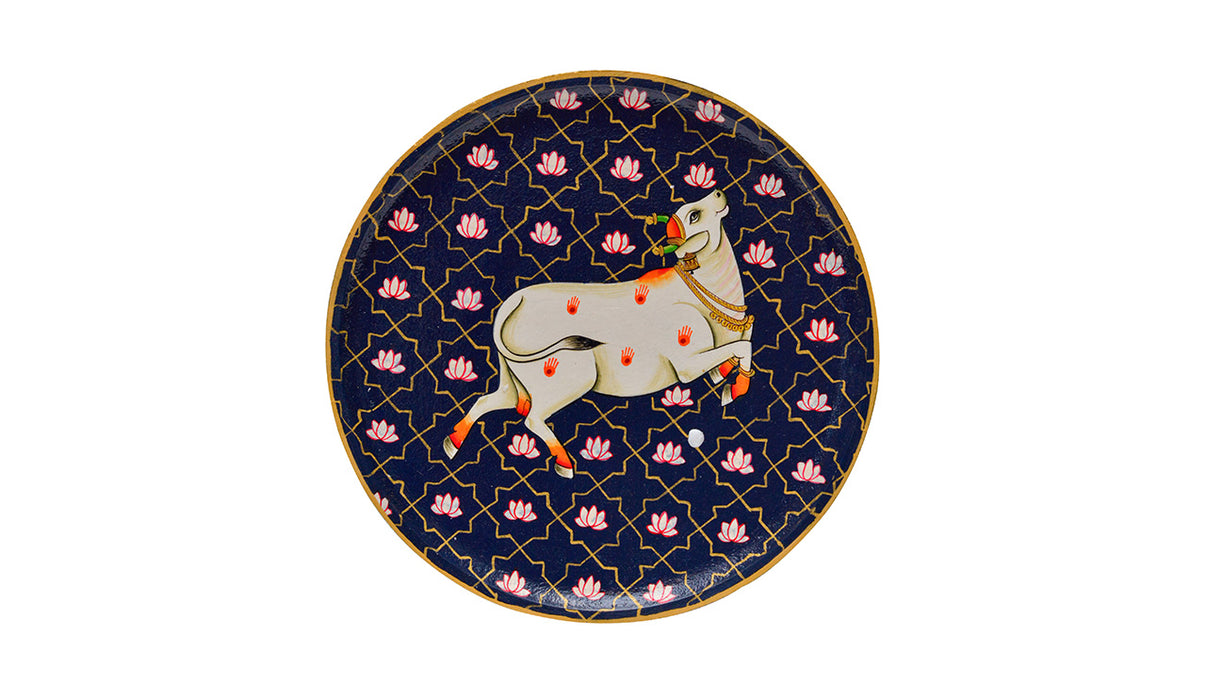 Blue Jaali Leaping Cow Decorative Plate TRVP